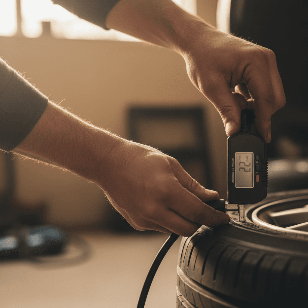 Technician performing routine vehicle inspection
