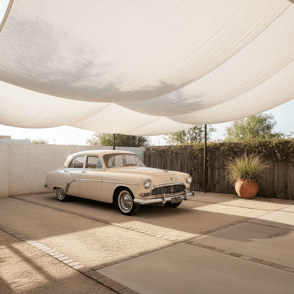 Car parked safely under shade in Riyadh residential area