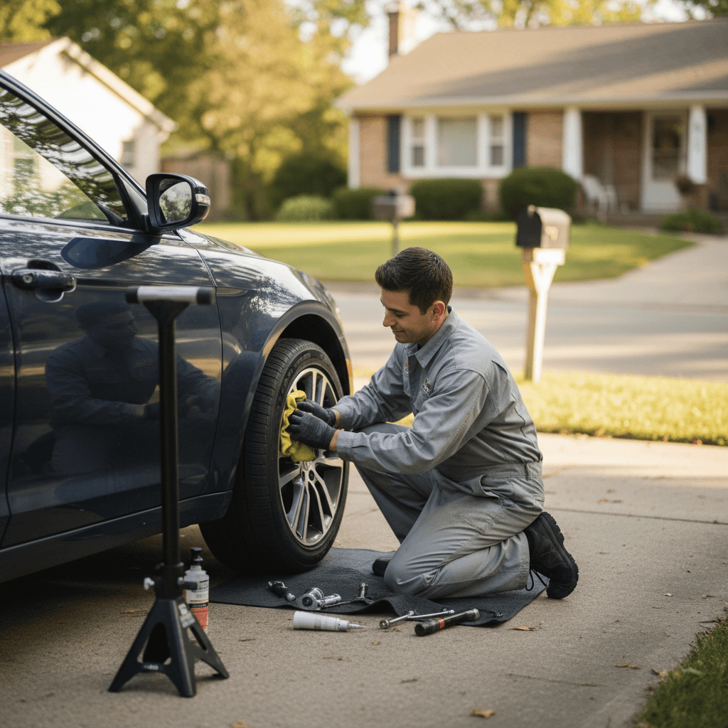 Owner providing personalized care to a stored vehicle