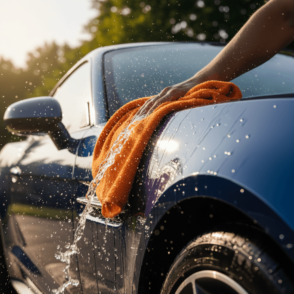 Car being cleaned with professional care