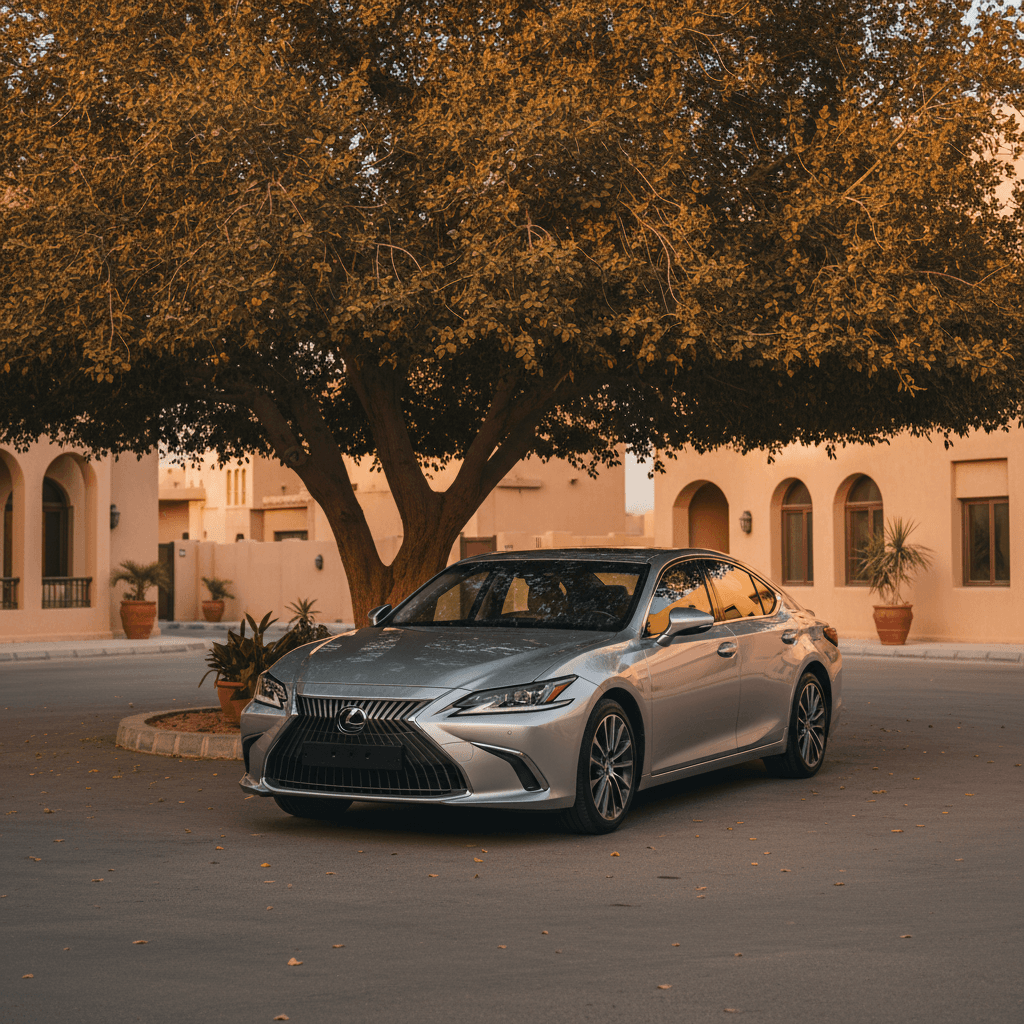 Car parked in shaded residential area